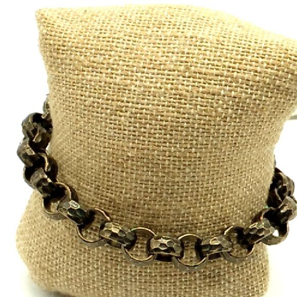 Vintage EP Erwin Pearl Hammered Chunky Rolo Chain Link Bracelet Unisex - Picture 11 of 16